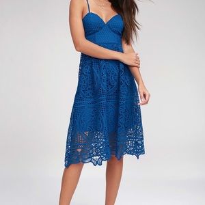 Lulu’s Cobalt Blue Lace Midi Dress